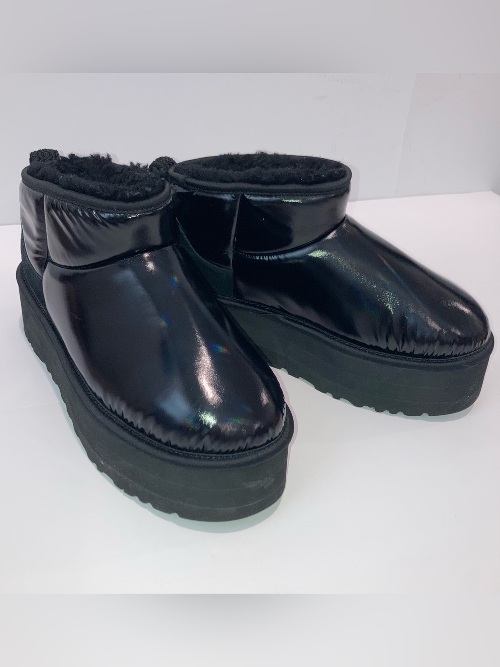UGG Classic Ultra Mini Platform Black Hi Shine Plush Ankle Boot 1144048